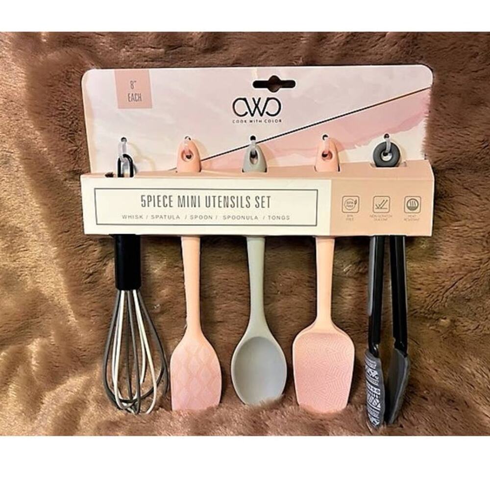 Set of (5) Coordinating Color Silicone Mini Kitchen Utensils-NEW